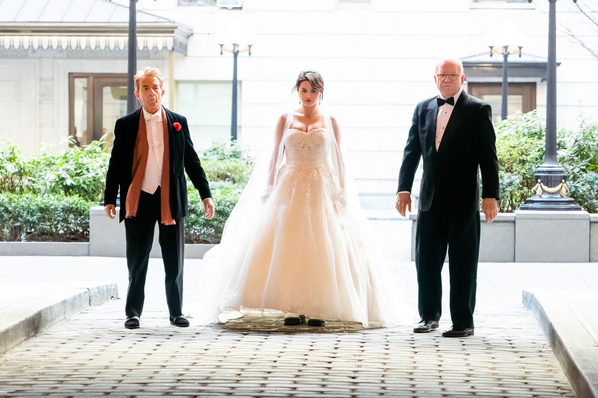  (L-R) Martin Short, Selena Gomez and Steve Martin are seen filming "Only Murders in the Building" in the Upper West Side on March 21, 2023 in New York City. (Photo by Gotham/GC Images)