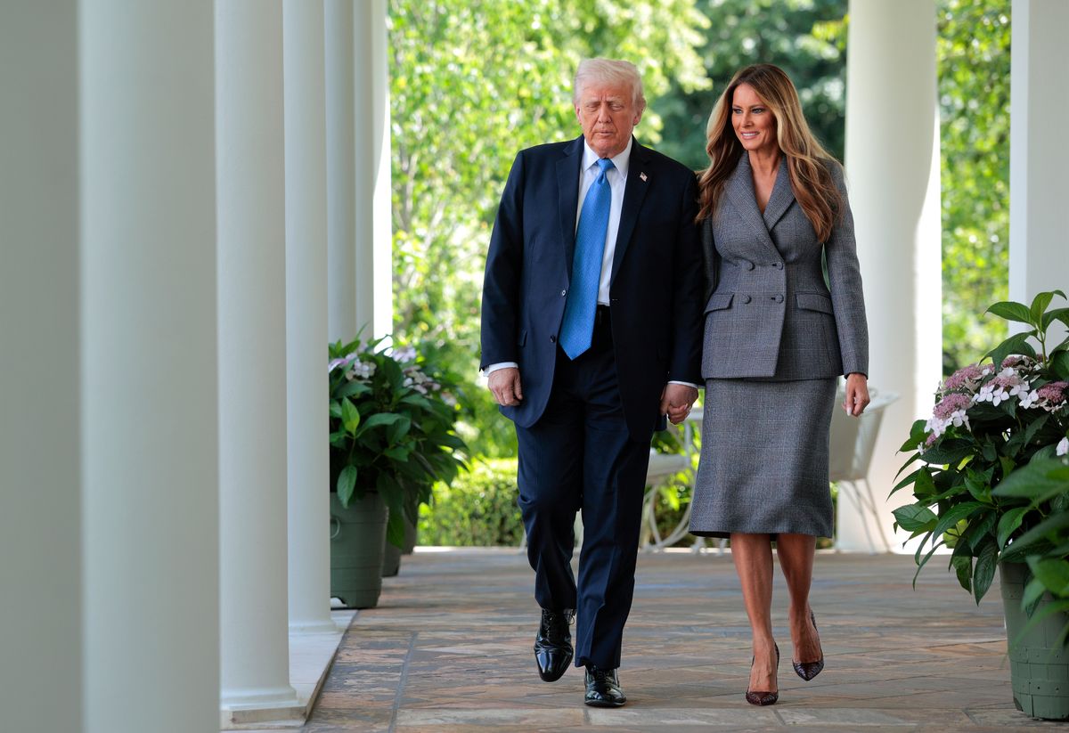President Donald Trump and first lady Melania Trump arrive at the signing ceremony for the TAKE IT DOWN Act