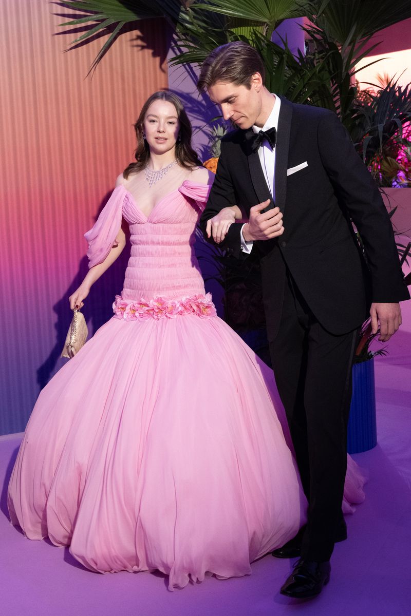 MONACO, MONACO - MARCH 29: (EDITOR'S NOTE : NO TABLOIDS WEB & PRINT, NO DAILY MAIL, NO DAILY MAIL GROUP, NO BILD, NO CHI, NO VOICI, NO CLOSER) Princess Caroline of Hanover, Princess Alexandra of Hanover and Ben Sylvester-Strautmann attend the Rose Ball 2025 on March 29, 2025 in Monaco, Monaco. (Photo by David Niviere/PLS Pool/Getty Images)