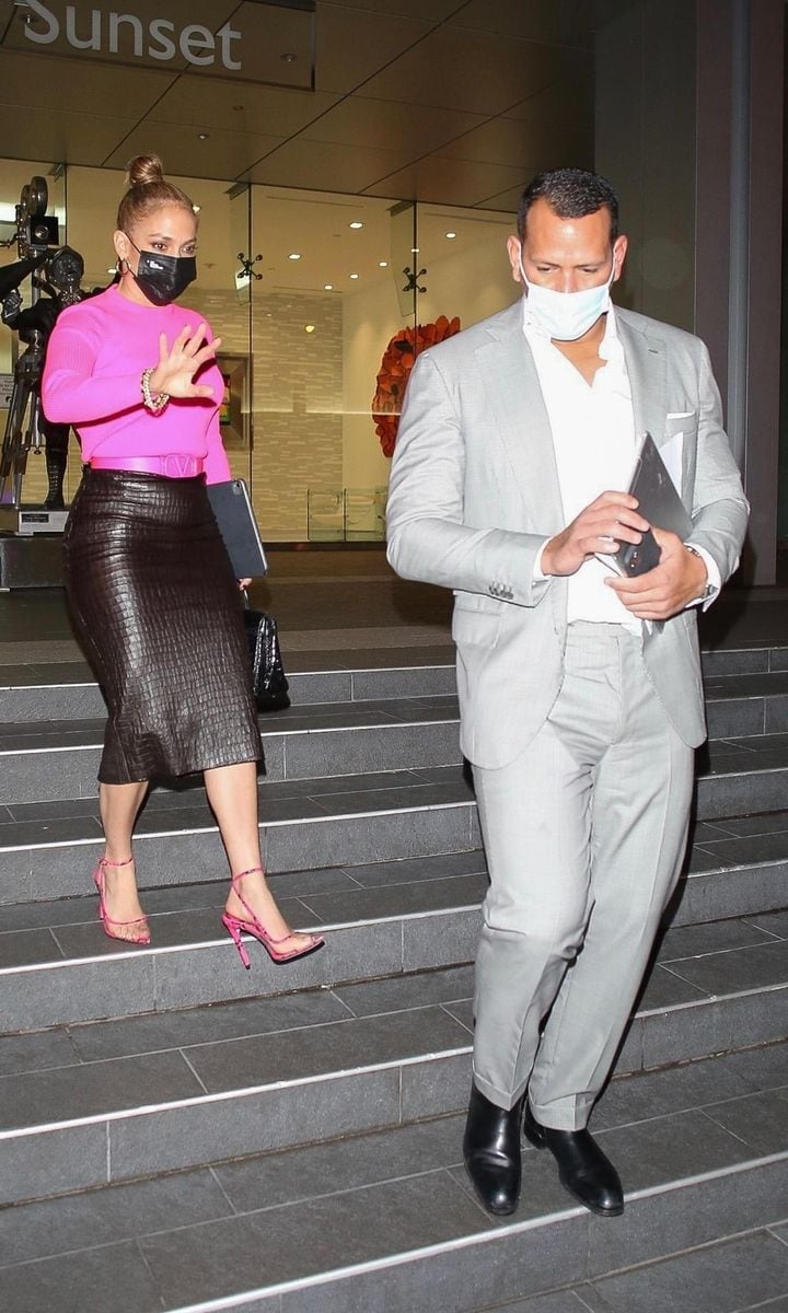 Jennifer Lopez Steps Out in a Neon Pink Knit Sweater for a Date Night with A Rod