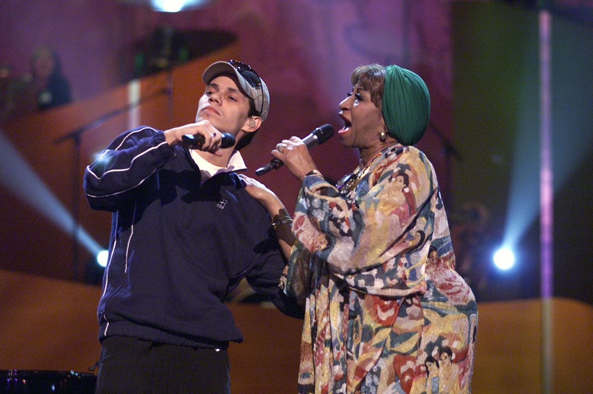 Marc Anthony and Celia Cruz rehearsing for the 'VH1 Divas Live: The One and Only Aretha Franklin' at Radio City Music Hall in New York City, 4/9/01. The show airs live on VH1 on Tuesday, April 11, 2001 at 9:00PM EST. Photo by Frank Micelotta/ImageDirect.