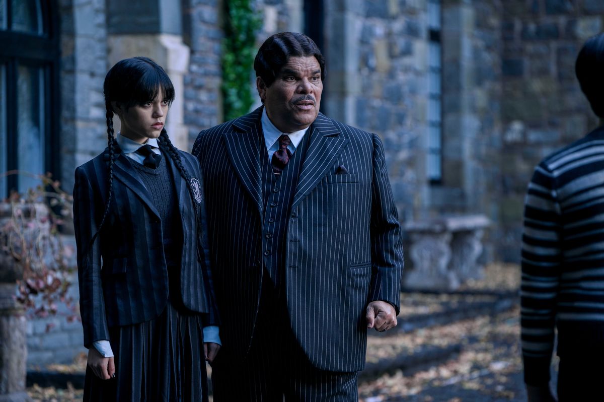 Jenna Ortega and Luis Guzman as Wednesday and Gomez Addams