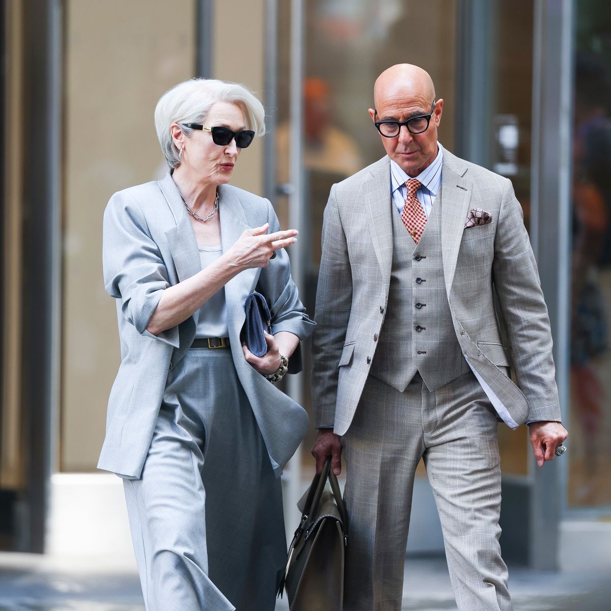 Meryl Streep and Stanley Tucci are seen on the set of "Devil Wears Prada II" 