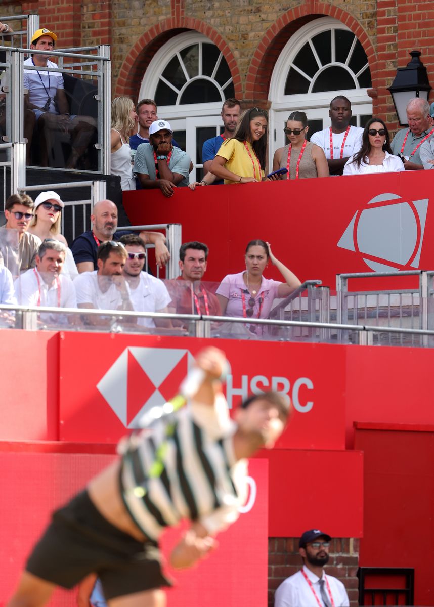  Emma Raducanu is seen in attendance during the Men's Singles Semi Final match between Carlos Alcaraz  and Roberto Bautista Agut. 