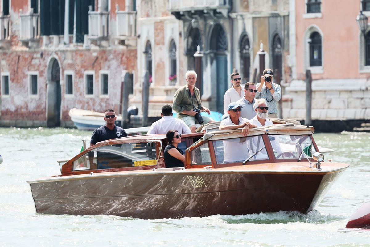 Paparazzi follow the Jeff's Besos boat  ahead of Jeff Bezos and Lauren Sanchez Wedding at Hotel Aman on June 25, 2025 in Venice, Italy.