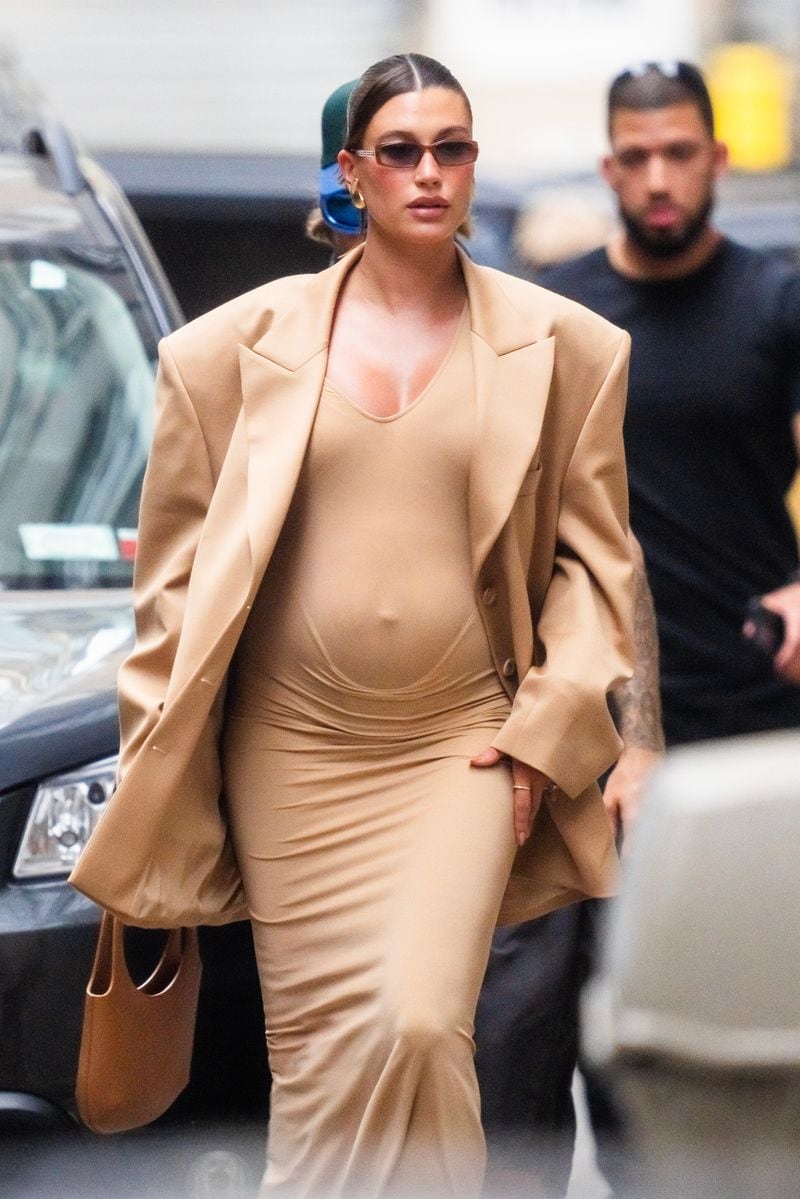 Hailey Bieber is seen in Tribeca on June 23, 2024, in New York City. 