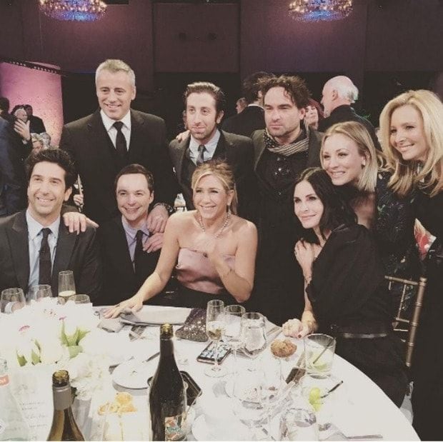Kaley snapped this pic with her co-stars and the cast of <i>Friends<i>.
<br>
Photo: Instagram/@normancook