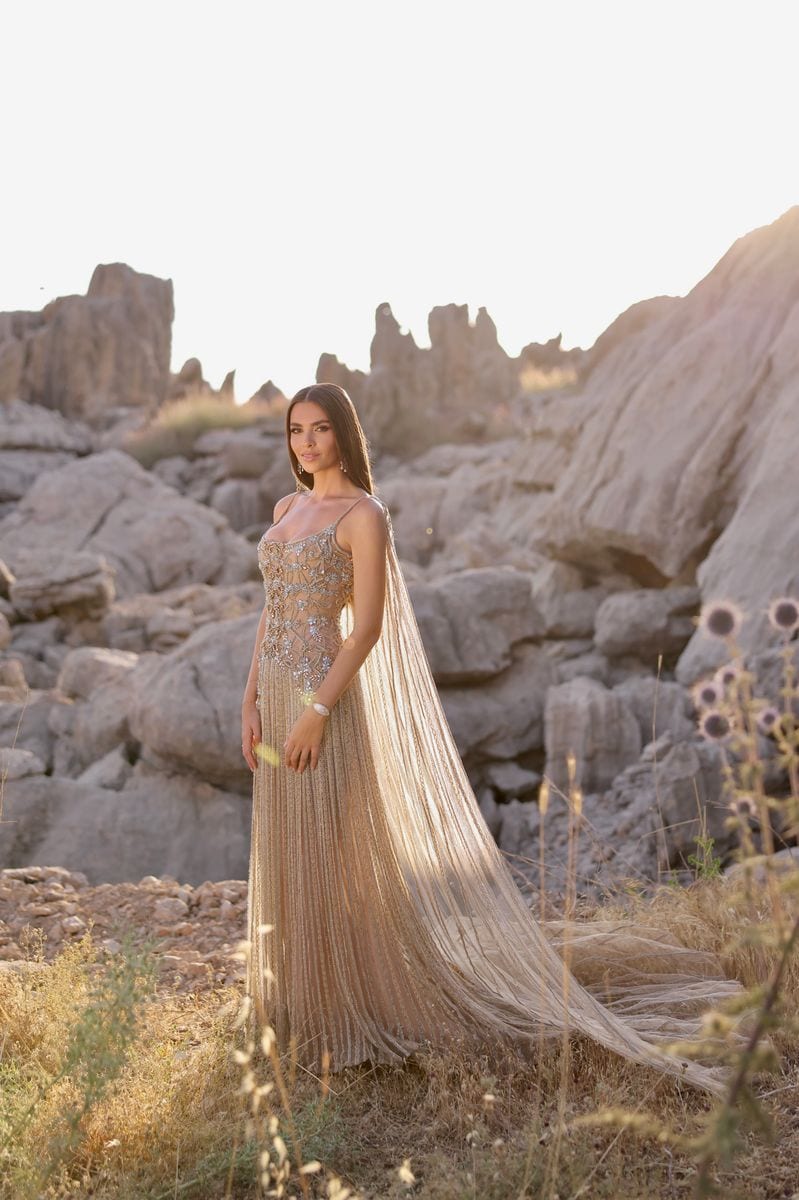Zein Qutami wore her future father‑in‑law Elie Saab’s design for the pre‑wedding celebration.