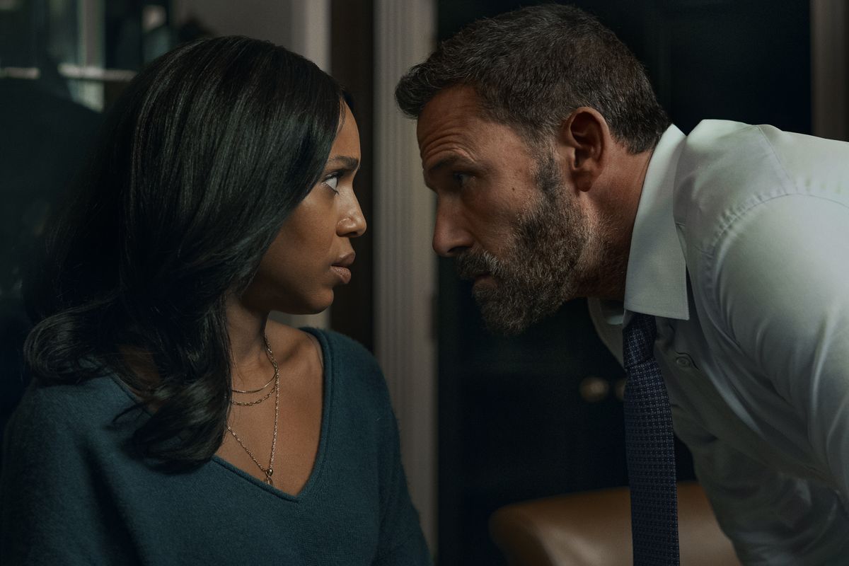 ANIMALS. (L to R) Kerry Washington as Abigail and Ben Affleck as Mark in Animals. Cr. Warrick Page/Netflix © 2026.