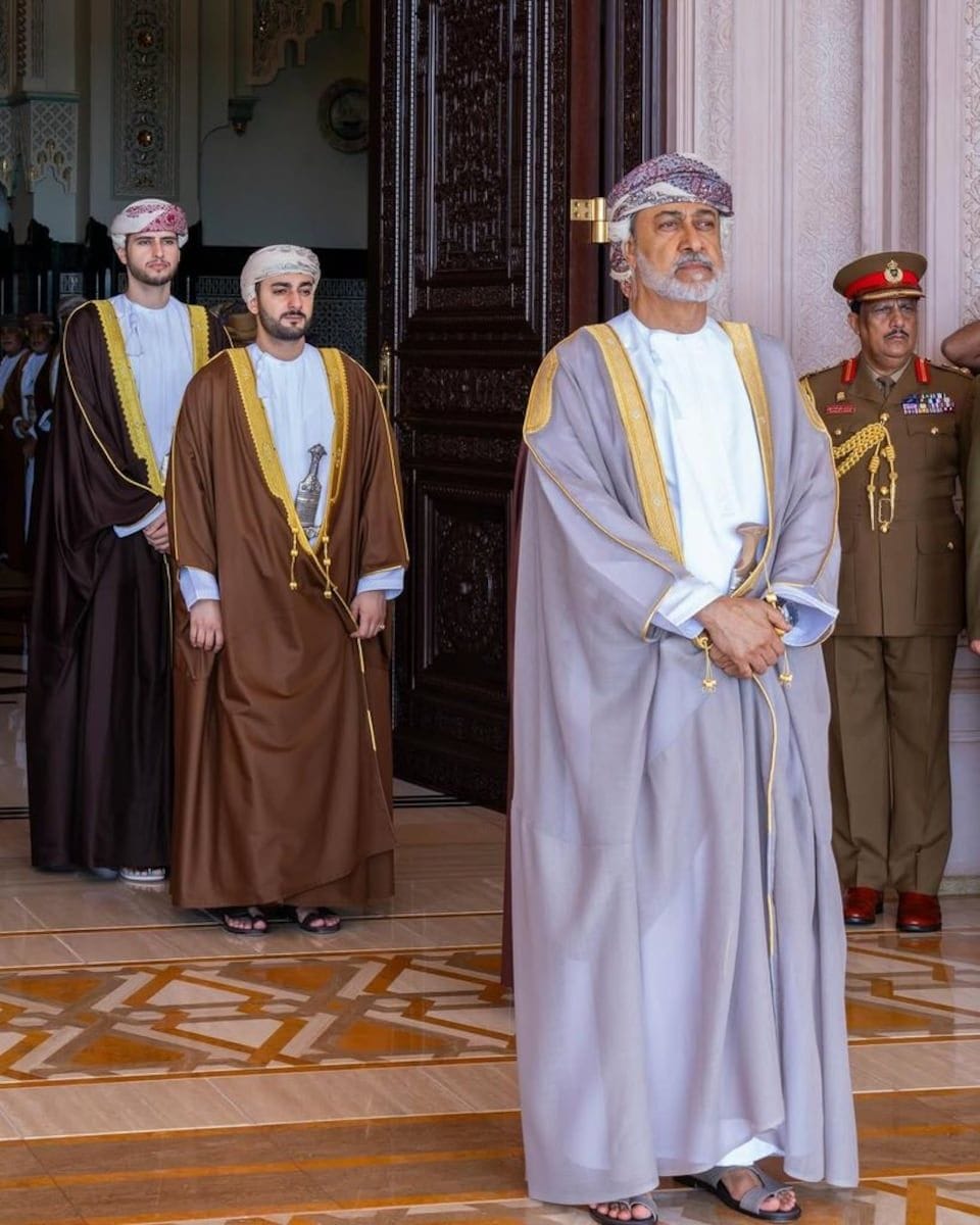 The Sultan of Oman, Haitham bin Tariq Al Said, and his son and heir, Crown Prince Theyazin bin Haitham Al Said.