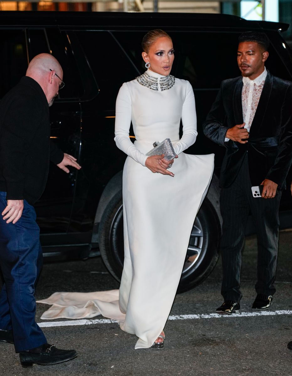 Jennifer Lopez wears white figure-hugging look on May 19, 2025 in New York City. 