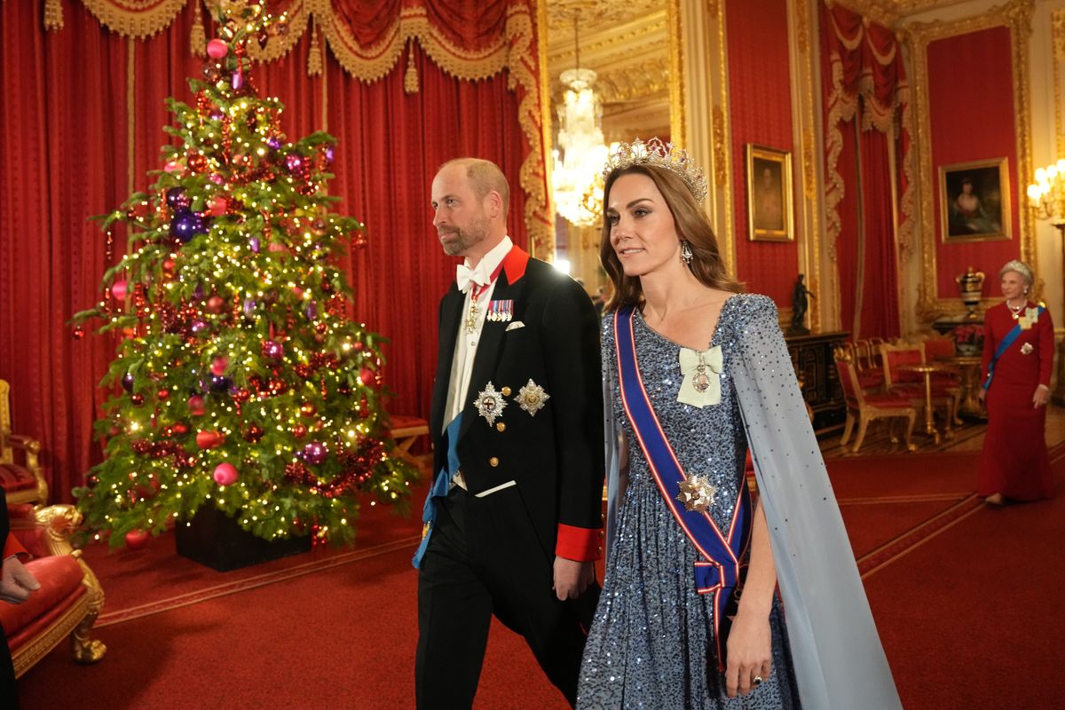 William, Prince of Wales and Catherine, Princess of Wales arrive ahead the state banquet for the German President Frank-Walter Steinmeier and his wife Elke Budenbender, on day one of their state visit to the UK.