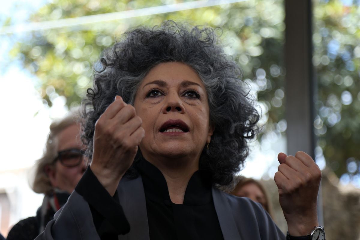  Colombian artist Doris Salcedo made a statement about her artwork, "Fragmentos," during the inauguration ceremony of her work in Bogota, Colombia, on December 10, 2018. 