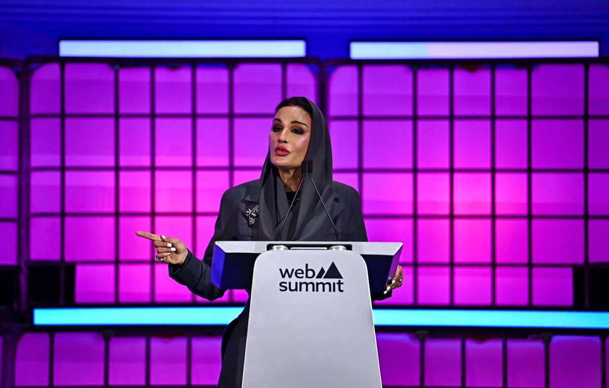 Sheikha Moza Bint Nasser, Chairperson, Qatar Foundation, on Centre Stage during day one of Web Summit Qatar 2026 at the Doha Exhibition and Convention Center Qatar