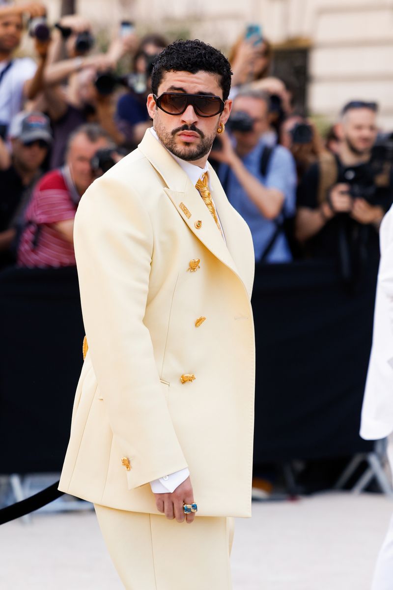 Bad Bunny attends the Schiaparelli Haute Couture Fall/Winter 2026/2027 show as part of Paris Fashion Week on July 06, 2026 in Paris, France. 
