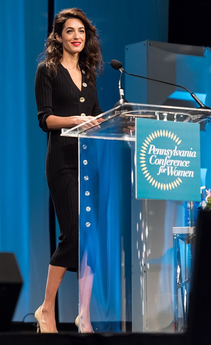 Amal Clooney delivers her Keynote Speech on stage during Pennsylvania Conference for Women 2018 