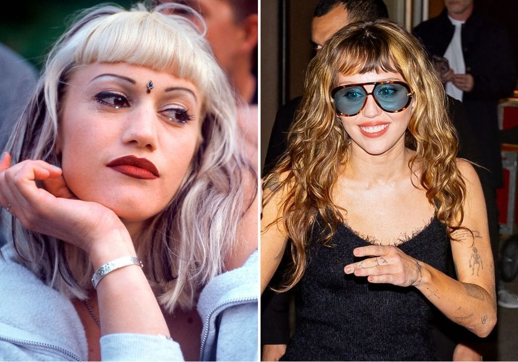 In 1996, Gwen Stefani wore her baby bangs with natural, free-flowing hair—just like Miley’s doing now.