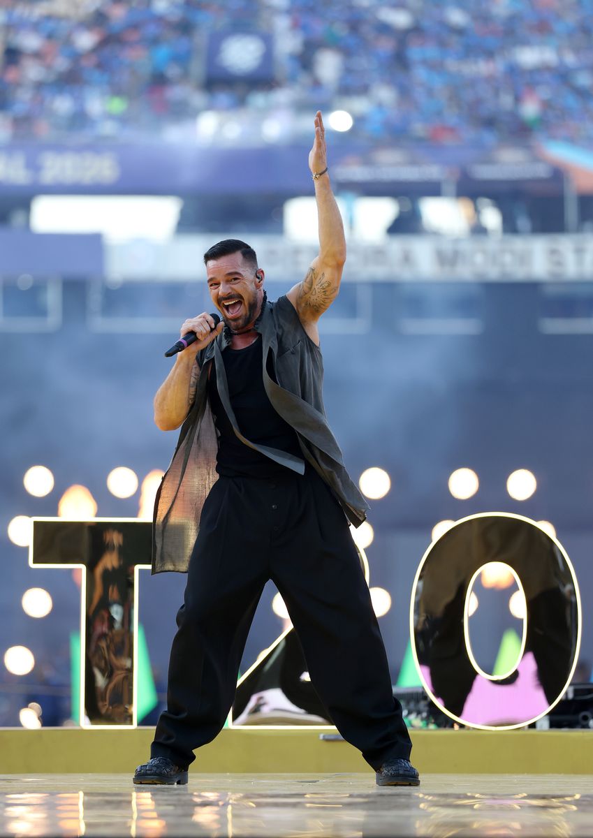 Ricky Martin performs during the closing ceremony prior to the ICC Men's T20 World Cup India & Sri Lanka 2026 Final between India and New Zealand at Narendra Modi Stadium on March 08, 2026 in Ahmedabad, India