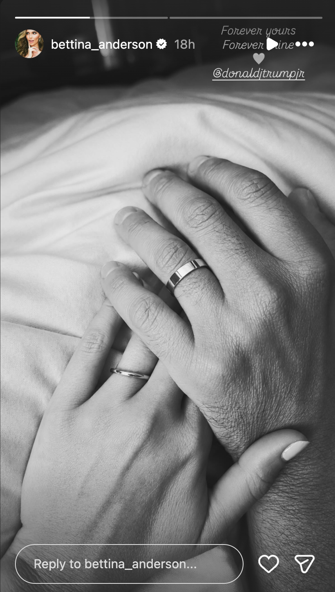 Donald Trump Jr and Bettina Anderson show off their wedding rings