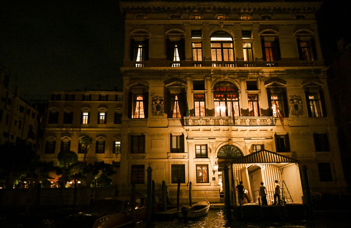 Workers prepare at the luxury hotel Aman for the three-day wedding party of Jeff Bezos and Lauren Sanchez.