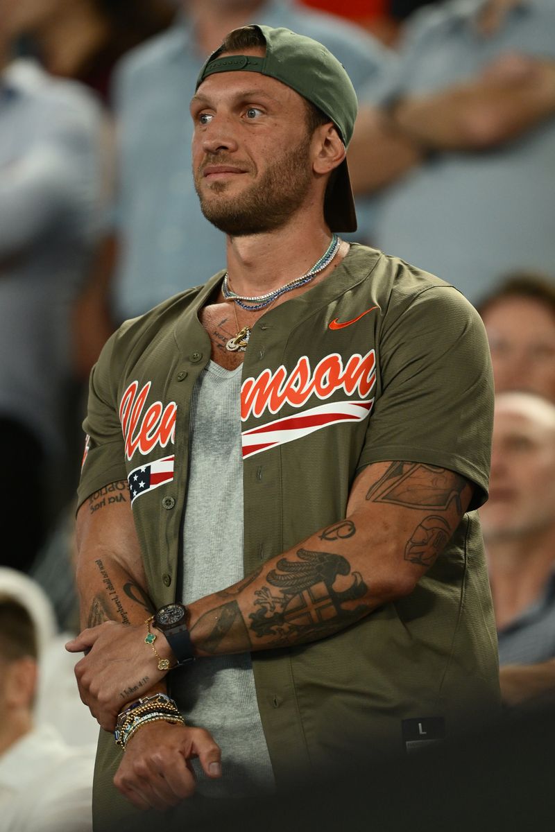 Georgios Frangulis, boyfriend of Aryna Sabalenka, is seen in the Women's Singles Quarterfinal between Aryna Sabalenka and Anastasia Pavlyuchenkova.