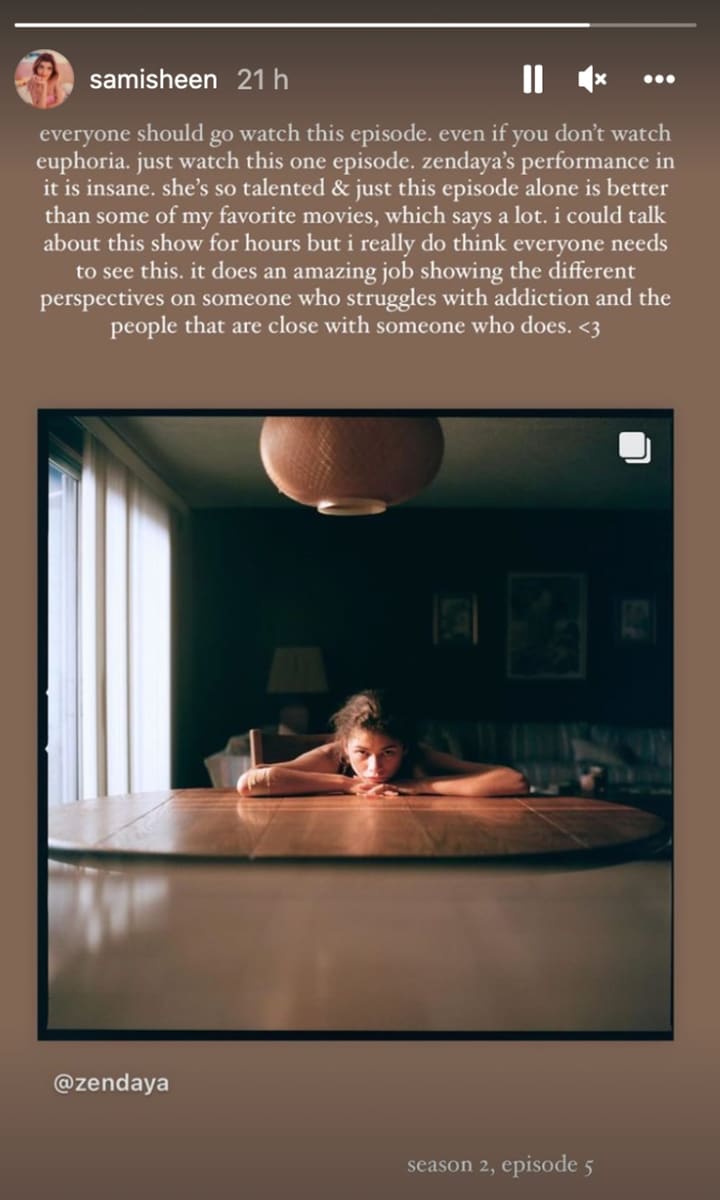 Sami Sheen posts IG Story about Euphoria