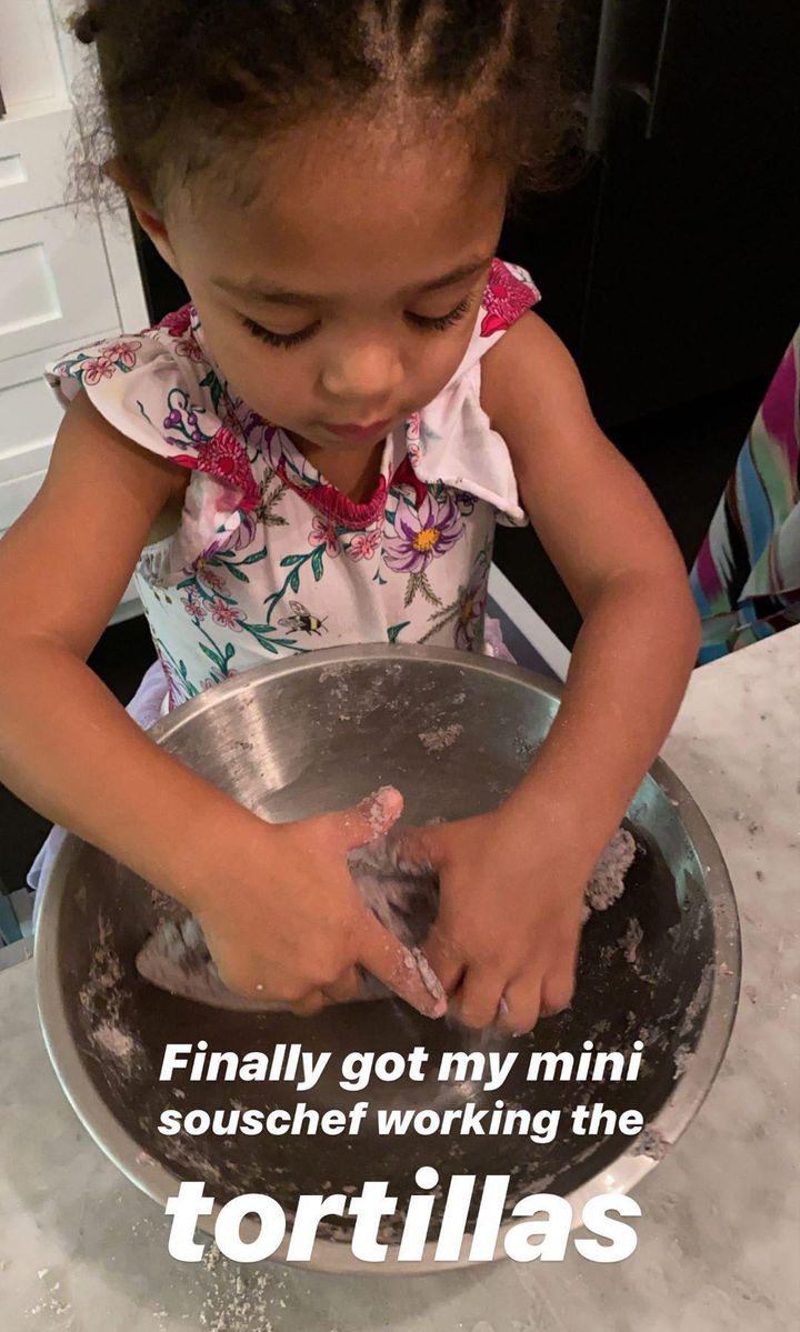 Serena Williams daugher Olympia helps dad to make tortillas