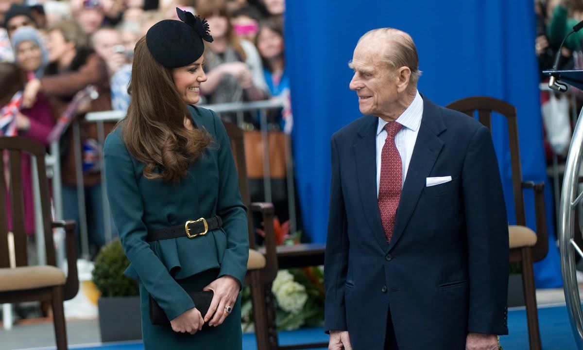 Kate and Prince Philip exchanged sweet glances during their 2012 visit to Leicester, which marked the Duchess' first solo royal engagement with Queen Elizabeth.