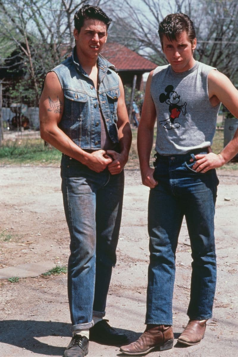 Tom Cruise and Emilio Estevez on the set of "The Outsiders". (Photo by Nancy Moran/Sygma via Getty Images)