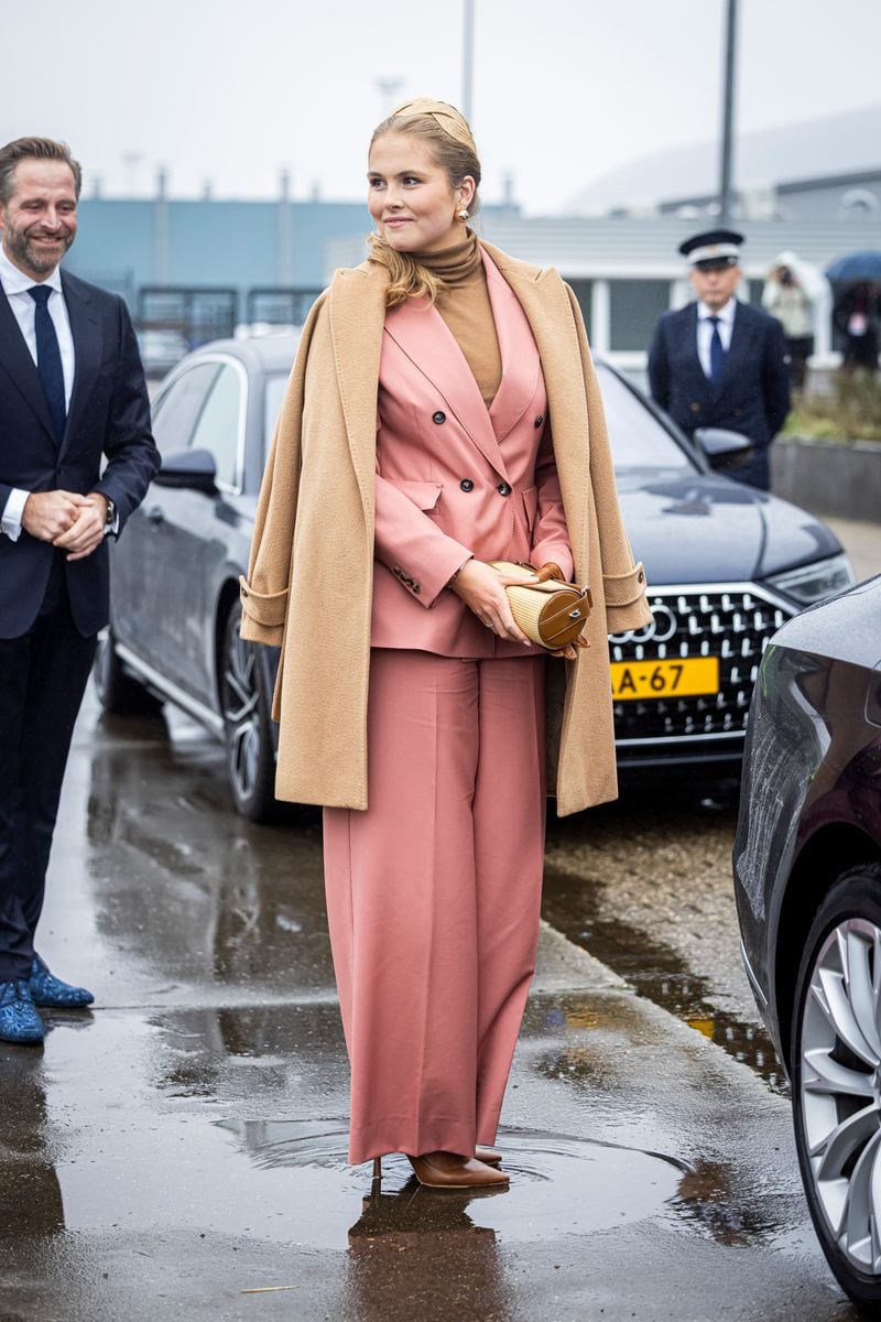 VLISSINGEN, NETHERLANDS - FEBRUARY 21: Princess Amalia of the Netherlands attends to name the naval ship Den Helder built by Damen Naval Shipyards on February 21, 2025 in Vlissingen, Netherlands. The naming ceremony is the first public solo event for Princess Amalia in The Netherlands. (Photo by Patrick van Katwijk/Getty Images)