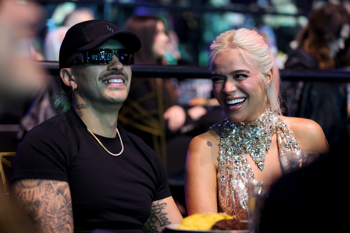 Feid and Karol G at Billboard Women In Music 2024 held at YouTube Theater on March 6, 2024.