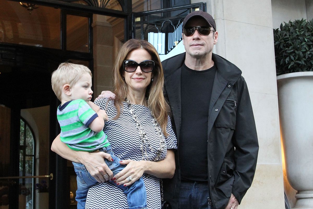 John Travolta, his late wife Kelly Preston, and their son Benjamin 2012