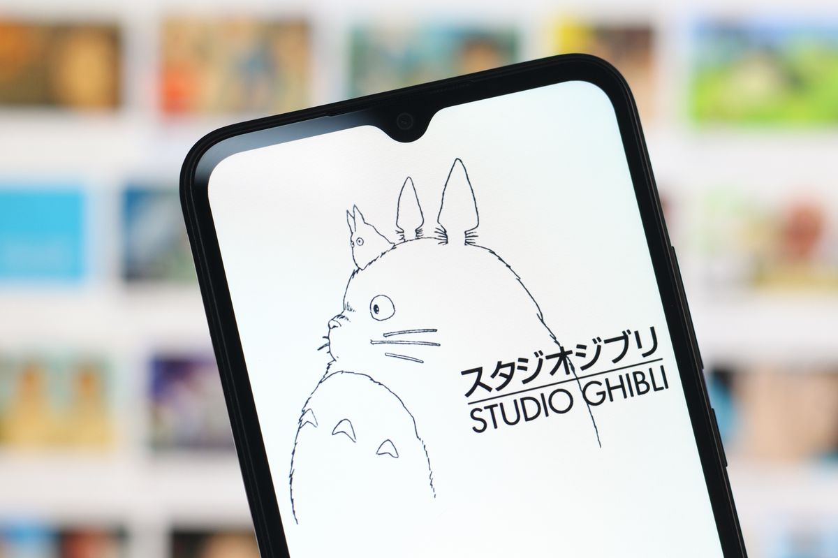 In this photo illustration, the Studio Ghibli logo is seen displayed on a smartphone screen.