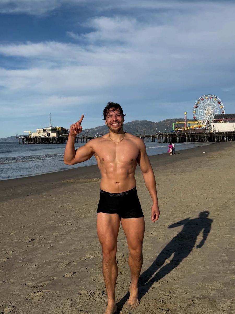 Joseph Baena recently shared a photo on the beach, showing off his muscles