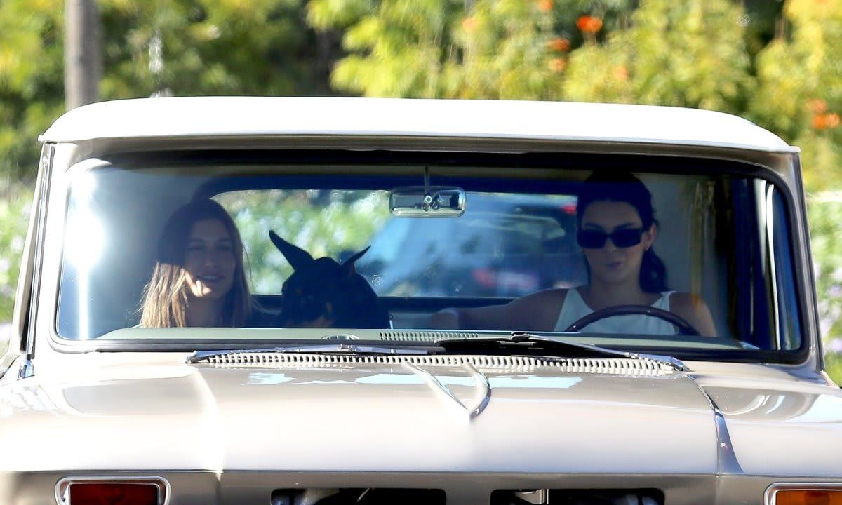 Kendall Jenner and Hailey Bieber together riding Kendall’s classic pickup truck
