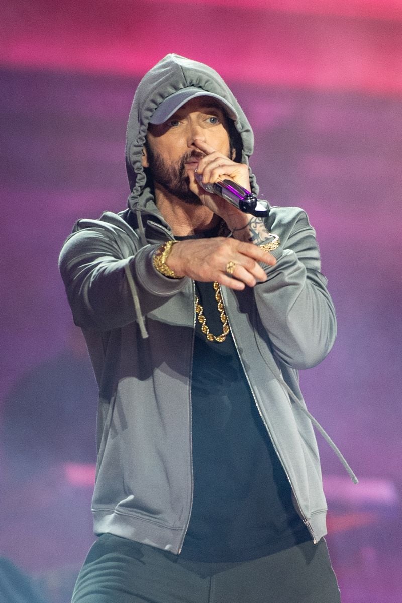 Eminem performs onstage during the Michigan Central Station Opening Celebration Concert at Michigan Central Station on June 06, 2024 in Detroit, Michigan. 
