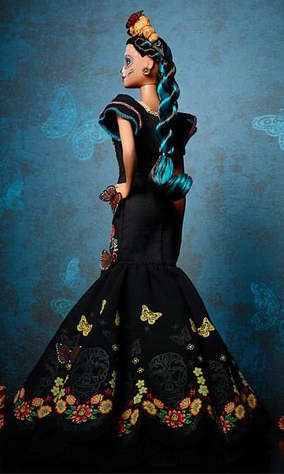 Toy manufacturer Mattel's Día de los Muertos Barbie comes in a floor length embroidered dress splashed with vibrant colors signature to the holiday (This is first edition)
