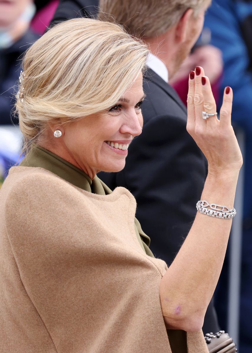 Queen MÃ¡xima of the Netherlands waves to the crowd during the Abdication of Grand Duke Henri of Luxembourg and Accession to the Throne of His Royal Highness Crown Prince Guillaume.