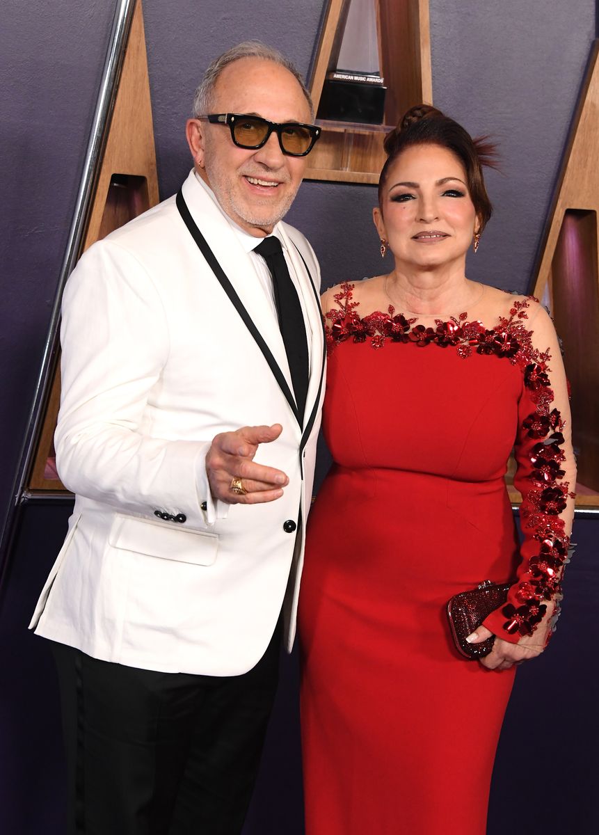 Emilio Estefan and Gloria Estefan arrives at the 2025 American Music Awards  at Fontainebleau Las Vegas on May 26, 2025 in Las Vegas, Nevada. (Photo by Steve Granitz/FilmMagic)