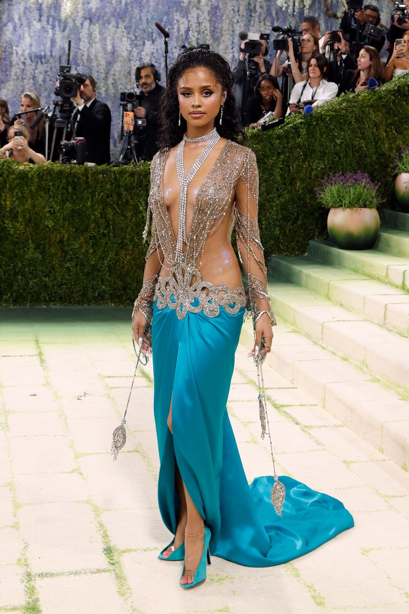 NEW YORK, NEW YORK - MAY 04: Tyla attends the 2026 Met Gala celebrating "Costume Art" at Metropolitan Museum of Art on May 04, 2026 in New York City.  (Photo by Taylor Hill/Getty Images) 