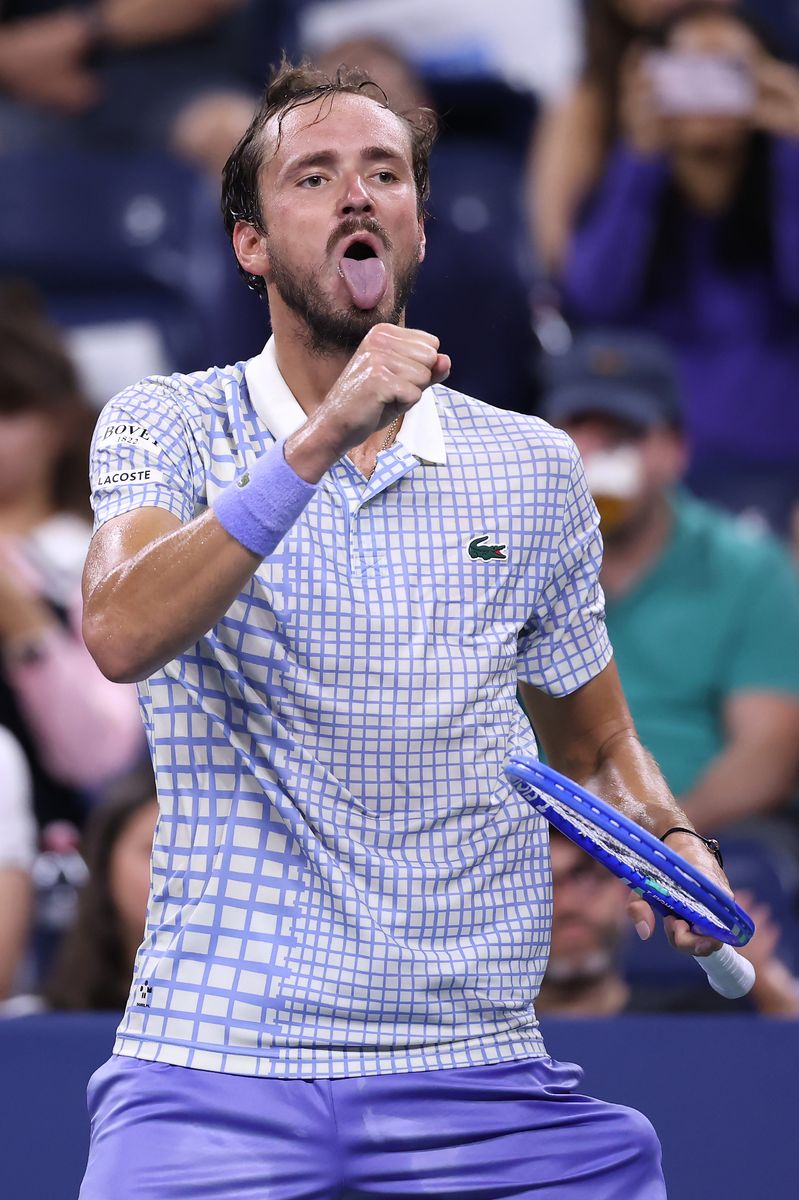 Daniil Medvedev reacts against Benjamin Bonzi of France during their Men's Singles First Round match on Day One of the 2025 US Open