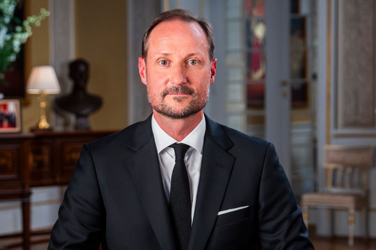 King Haakon VIII speaking from the Royal Palace in Oslo during his first national address as Norway's monarch.