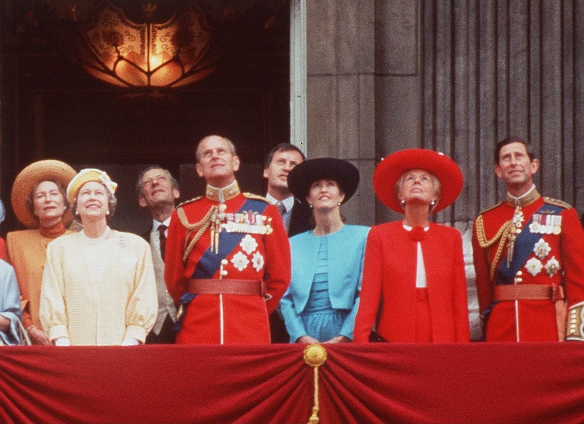 LONDON, UNITED KINGDOM - JUNE 15:  Queen Elizabeth II, Prince Philip,lady Penny Romsey (standing Next To Prince Philip) Duchess Of Kent And Prince Charles At Trooping The Colour  (Photo by Tim Graham Photo Library via Getty Images)