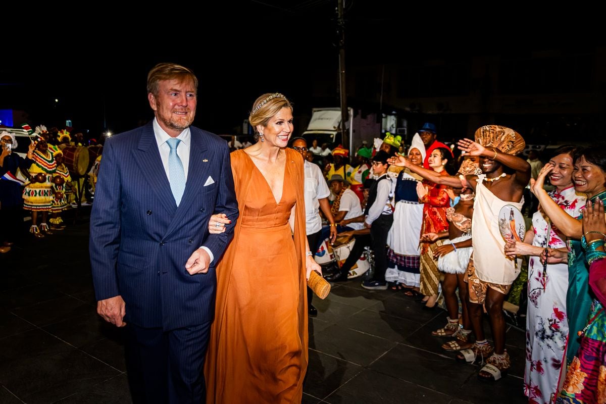 King Willem-Alexander and Queen Maxima of The Netherlands during a state banquet offered by President Jennifer Geerlings-Simons of Suriname