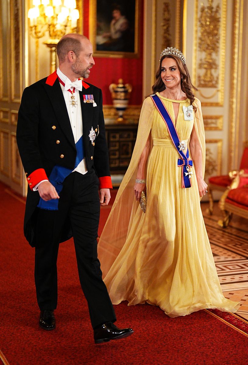 Britain's Prince William, Prince of Wales and Britain's Catherine, Princess of Wales arrive for a State Banquet at Windsor Castle, Windsor, on October 20, 2026