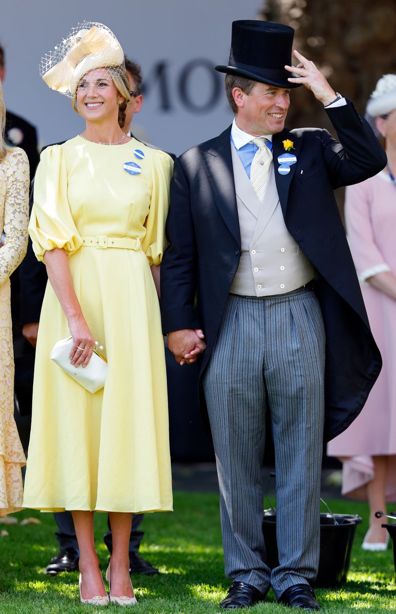 ASCOT, UNITED KINGDOM - JUNE 19: (EMBARGOED FOR PUBLICATION IN UK NEWSPAPERS UNTIL 24 HOURS AFTER CREATE DATE AND TIME) Harriet Sperling and Peter Phillips attend day three 'Ladies Day' of Royal Ascot at Ascot Racecourse on June 19, 2025 in Ascot, England. (Photo by Max Mumby/Indigo/Getty Images)
