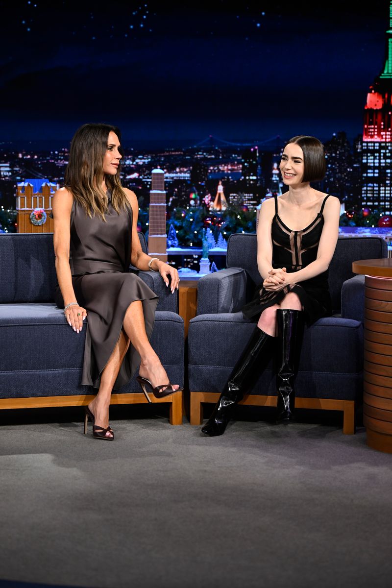 Lily Collins tears up as she meets her 'idol' Victoria Beckham