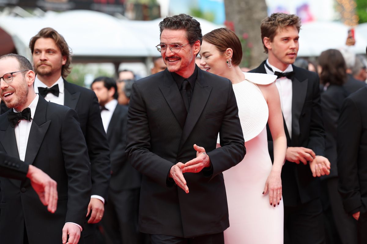 Pedro Pascal, Emma Stone and Austin Butler attend the "Eddington" red carpet at the 78th annual Cannes Film Festival 