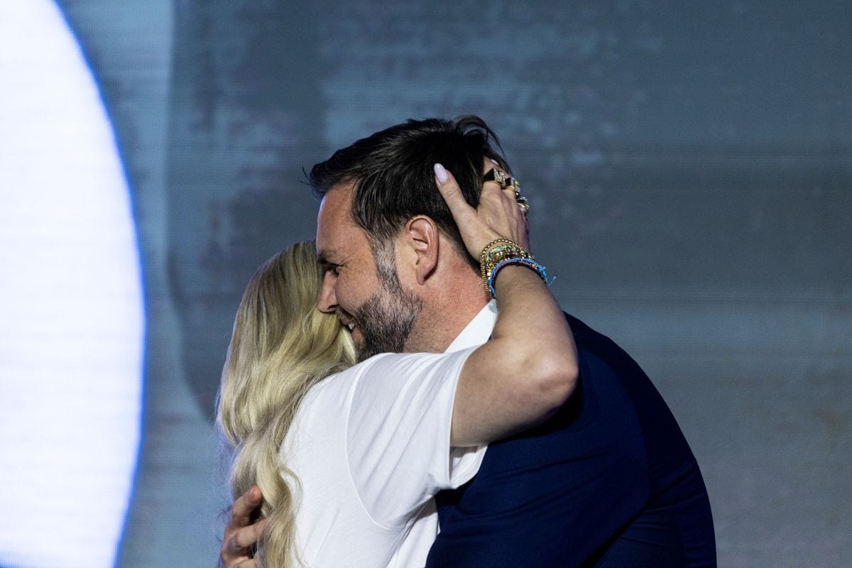 Erika Kirk is addressing her onstage embrace with Vice President JD Vance at a Turning Point USA event last month. 