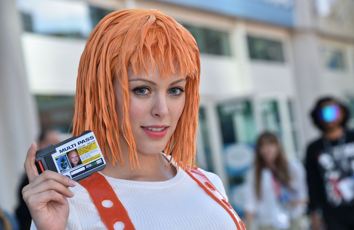 Cosplayer Nadya Sonika dressed as Leeloo from "The Fifth Element" poses during Comic Con in San Diego, California, on July 19, 2019. (Photo by Chris Delmas / AFP)        (Photo credit should read CHRIS DELMAS/AFP via Getty Images)